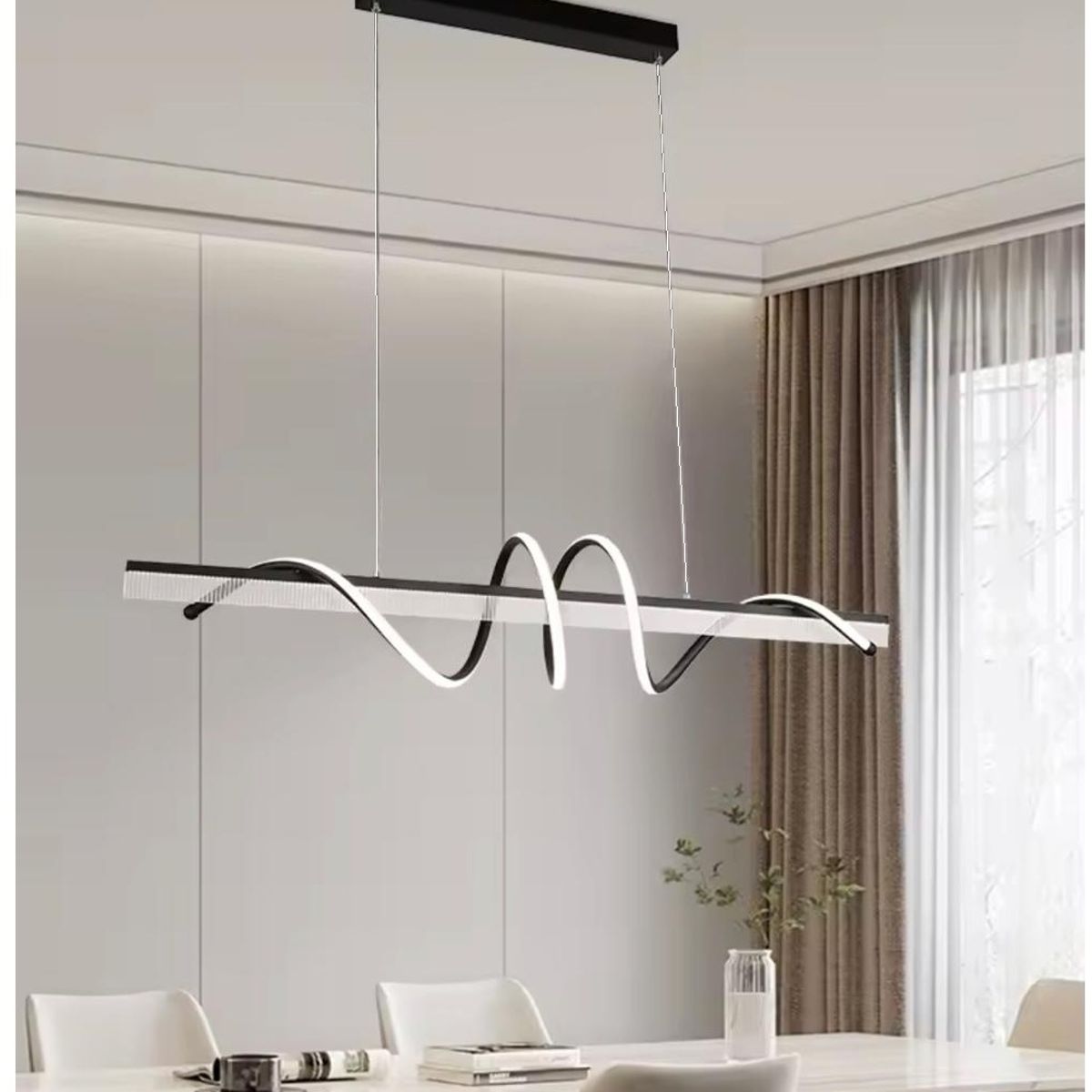 GENERICO - Lámpara de Araña Techo Negro Regulable con Control Remoto