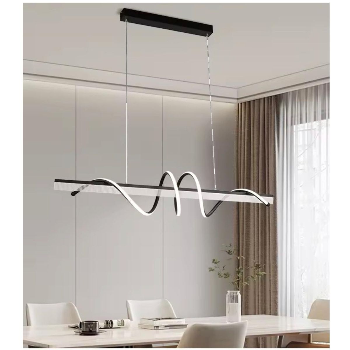 GENERICO - Lámpara de Araña Techo Negro Regulable con Control Remoto