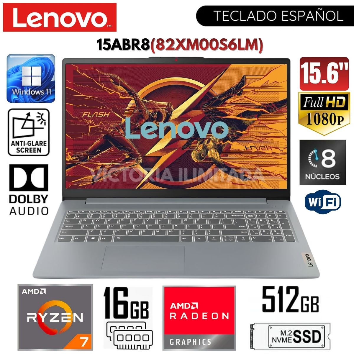 LENOVO - Laptop Lenovo Ideapad Slim 3 15ABR8 AMD Ryzen 7 5825U 16GB RAM 512GB SSD 15.6"  FHD - 82XM00S6LM
