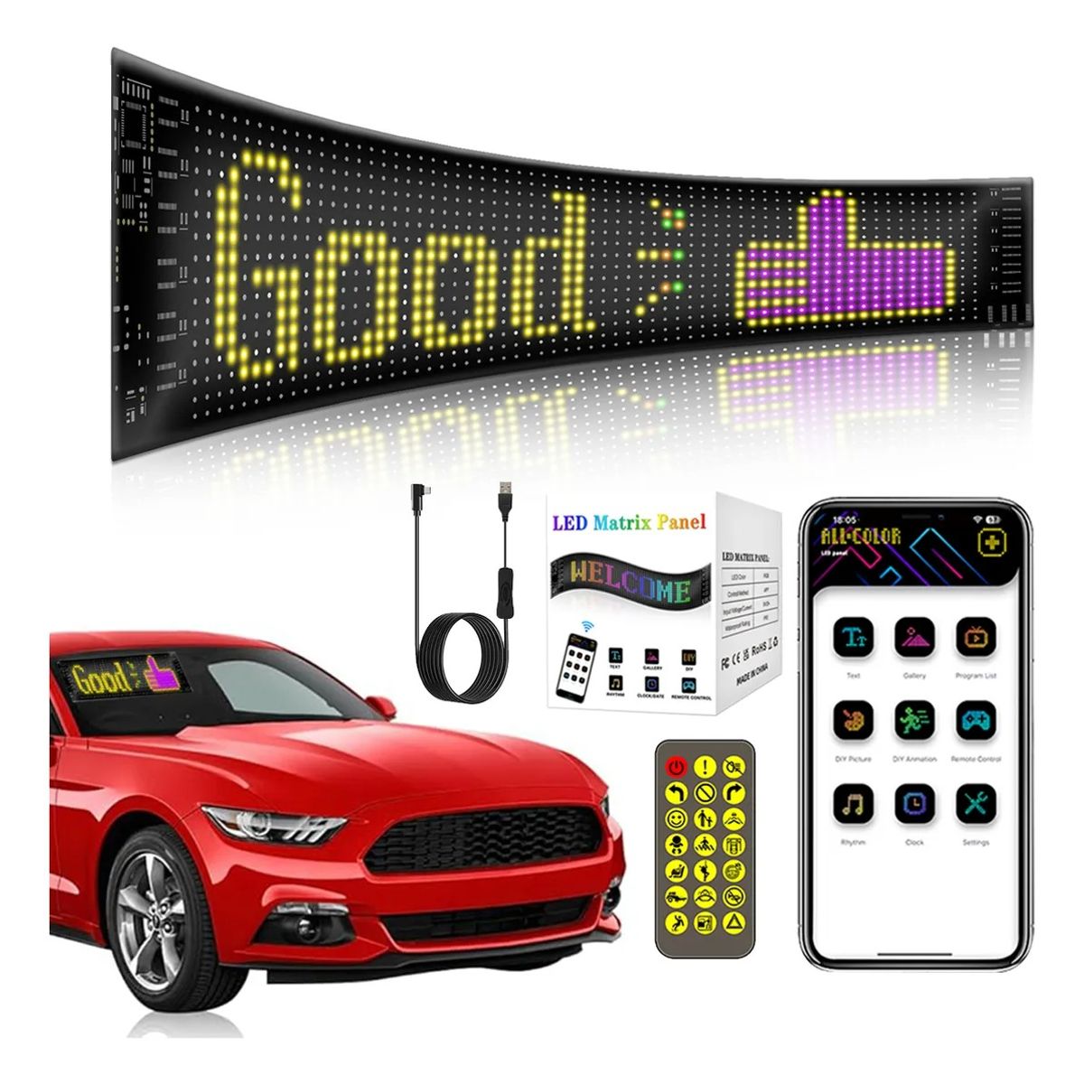 GENERICO - Letrero Panel Led Inteligente Flexible  Programable Con Control Uso Con app Multifuncional