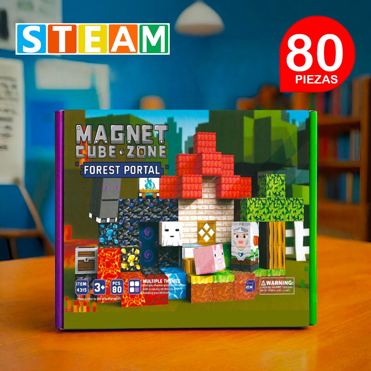STM - Cubos magnéticos 3D didácticos STEAM caja 80 piezas FOREST PORTAL
