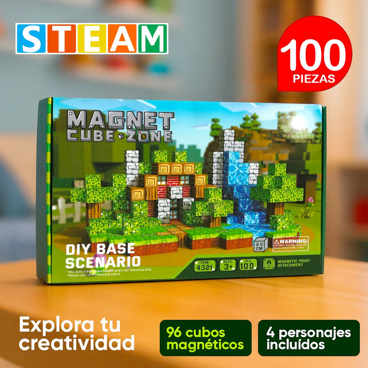 STM - Cubos magnéticos 3D didácticos STEAM caja 100 piezas BASE SCENARIO