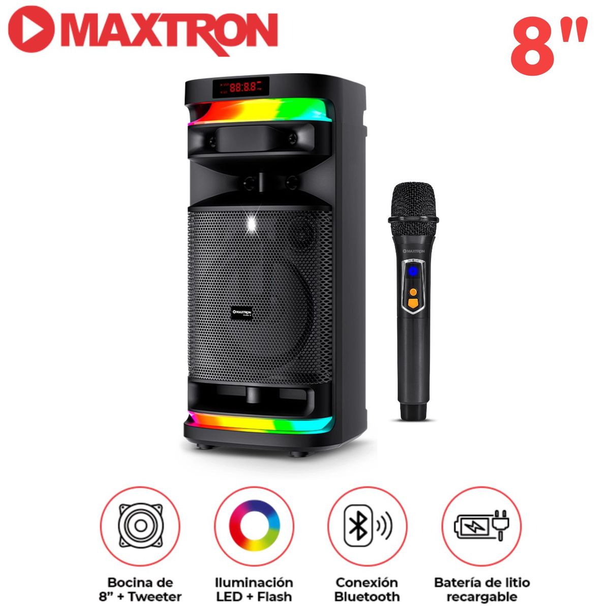 MAXTRON - Torre de Sonido Maxtron Mx 821 Stellar 01 Bocina 8 pulgadas 01 Micrófono Función DSP