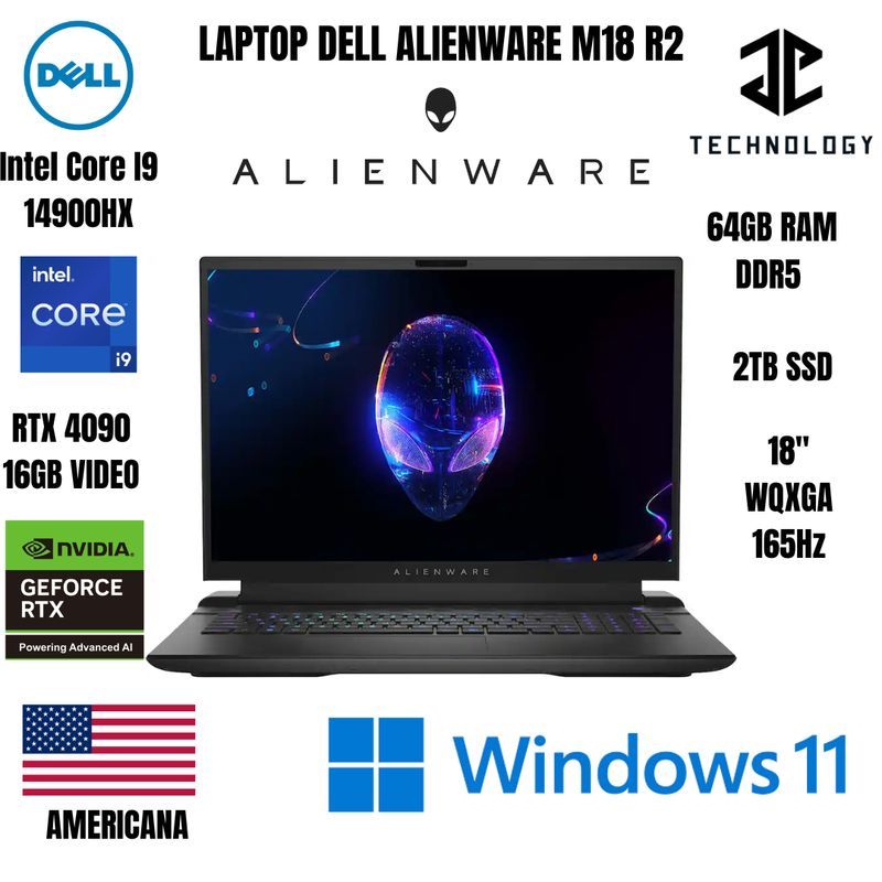 DELL - LAPTOP DELL ALIENWARE M18 R2 I9 14900HX / 64GB RAM DDR5 / 2TB SSD / RTX 4090 16GB VIDEO