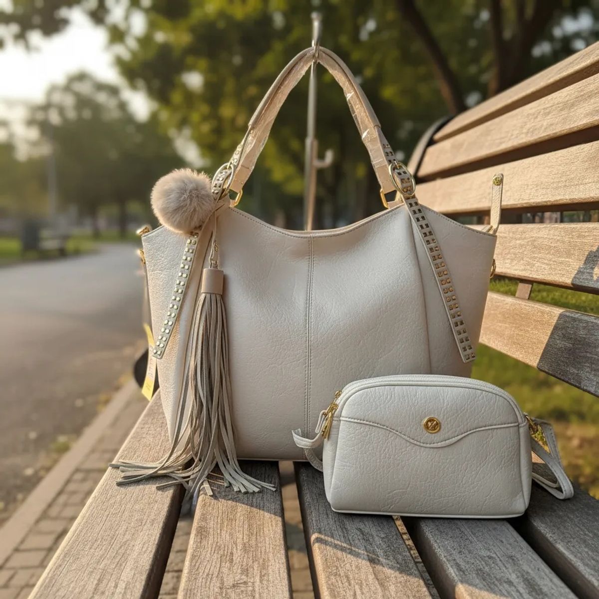 GENERICO - Cartera bolso Hobo Ardilla Roja- 2 Piezas pompom