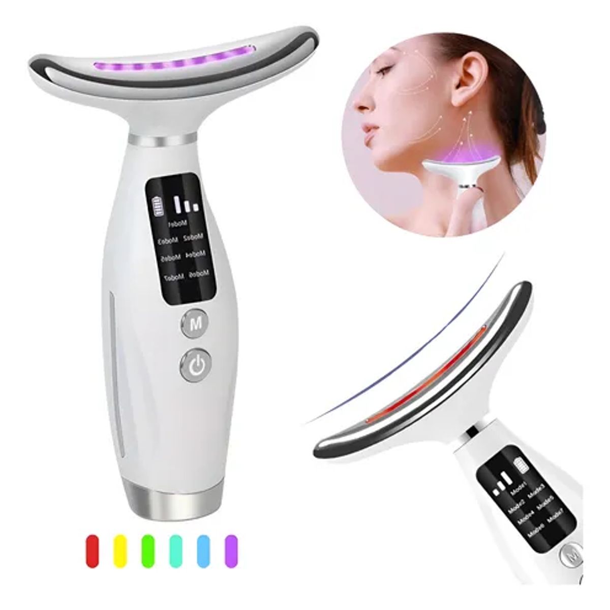 GENERICO - MASAJEADOR REJUVENECEDOR FACIAL Y CUELLO CON LUZ LED ANTIEDAD REAFIRMANTE