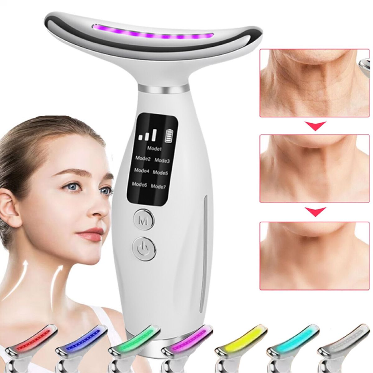 GENERICO - MASAJEADOR FACIAL DISPOSITIVO DE BELLEZA CARA Y CUELLO 5 EN 1 CON LUZ LED Y MASAJE VIBRANTE