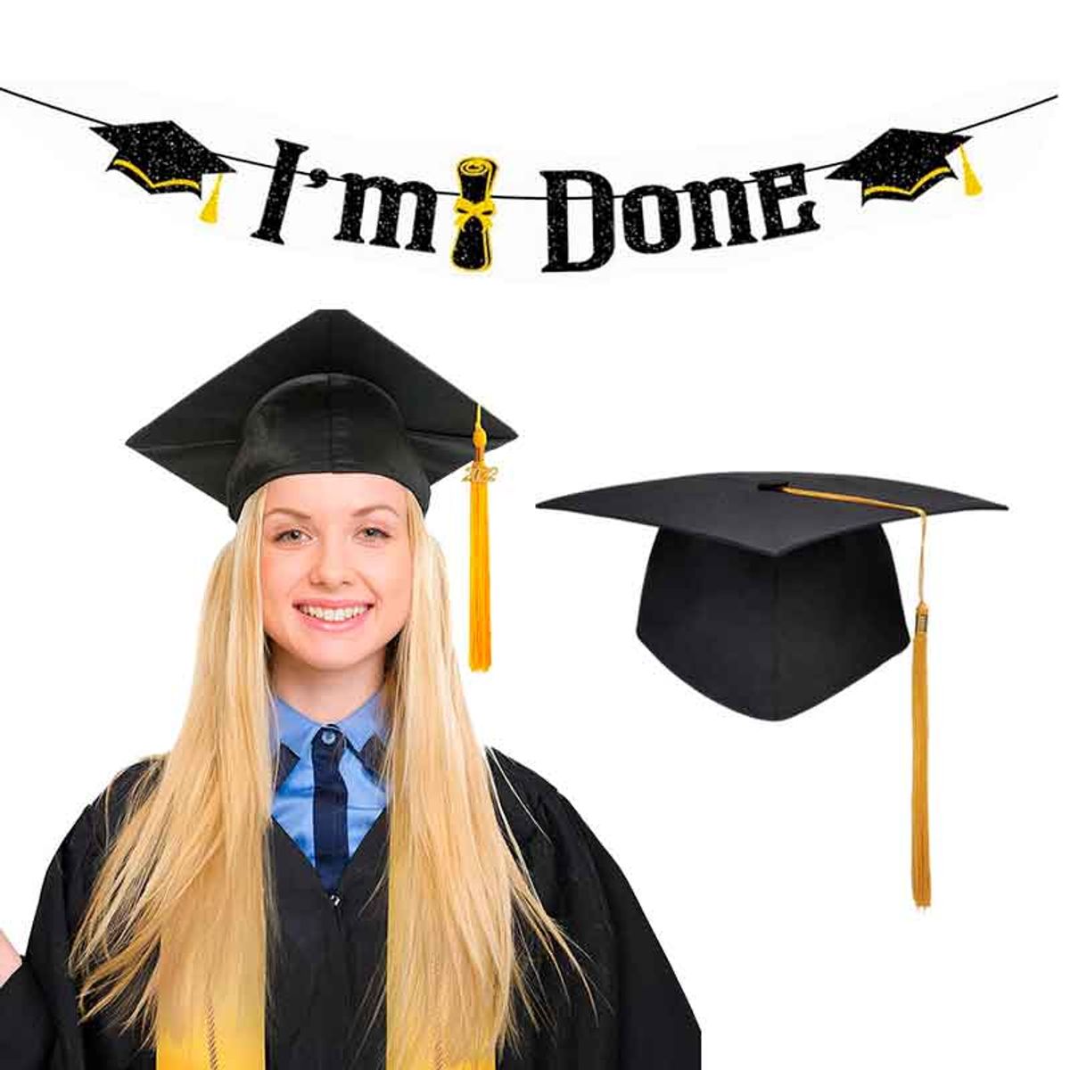 GENERICO - Sombrero Birrete de graduación más banner Graduación (pack 2 productos)