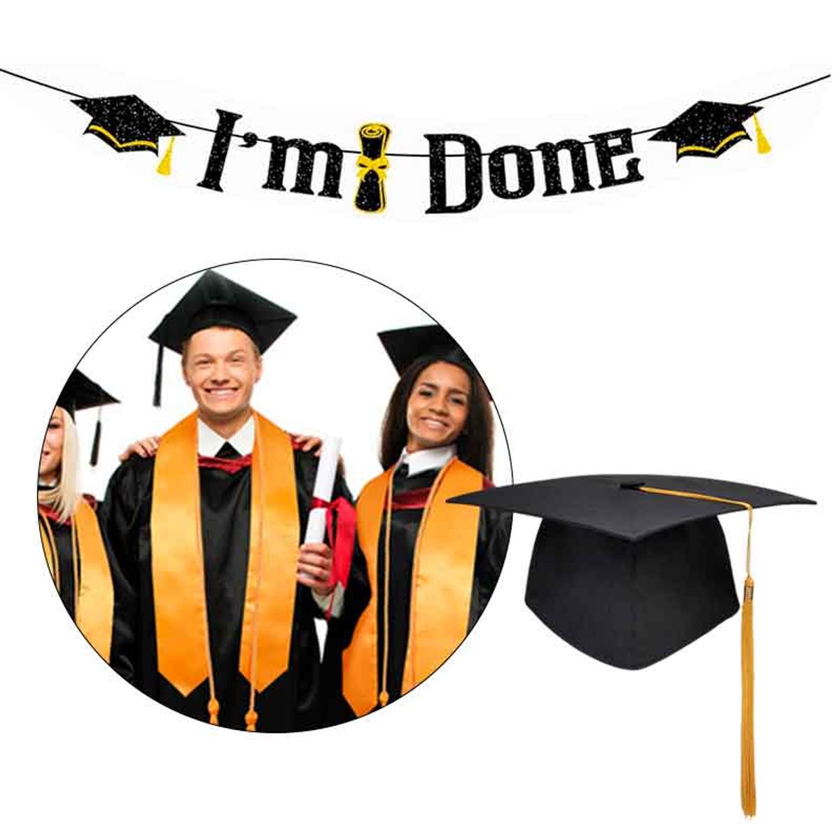 GENERICO - Sombrero Birrete de graduación más banner Graduación (pack 2 productos)