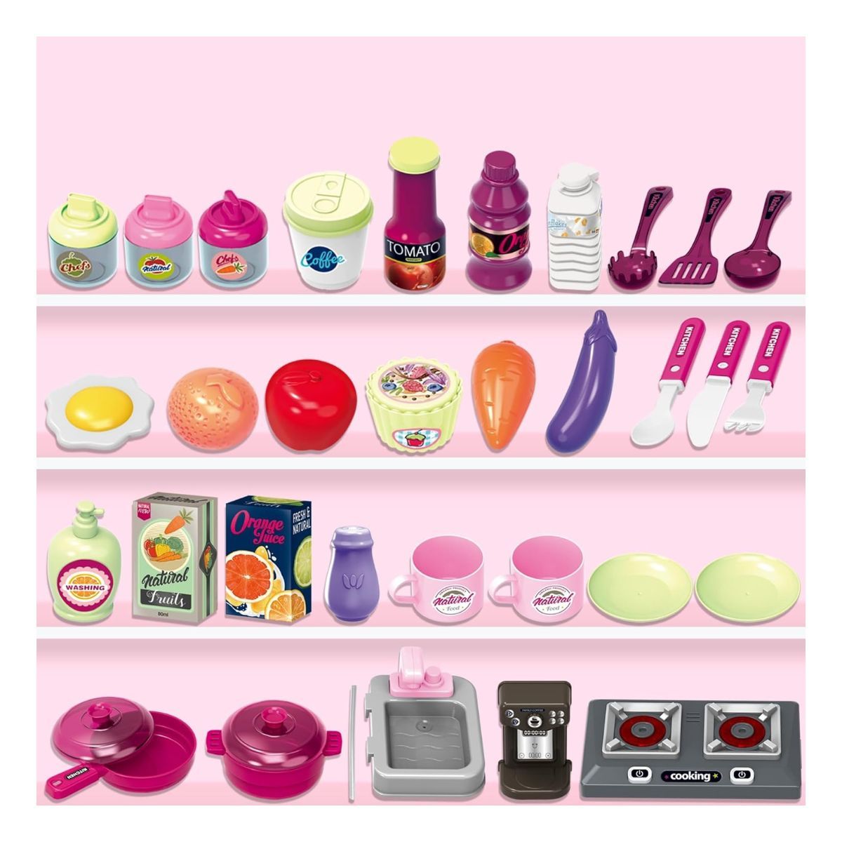 GENERICO - Juguete Cocina Para Niñas 53 Piezas Con Luz Y Sonido Rosa