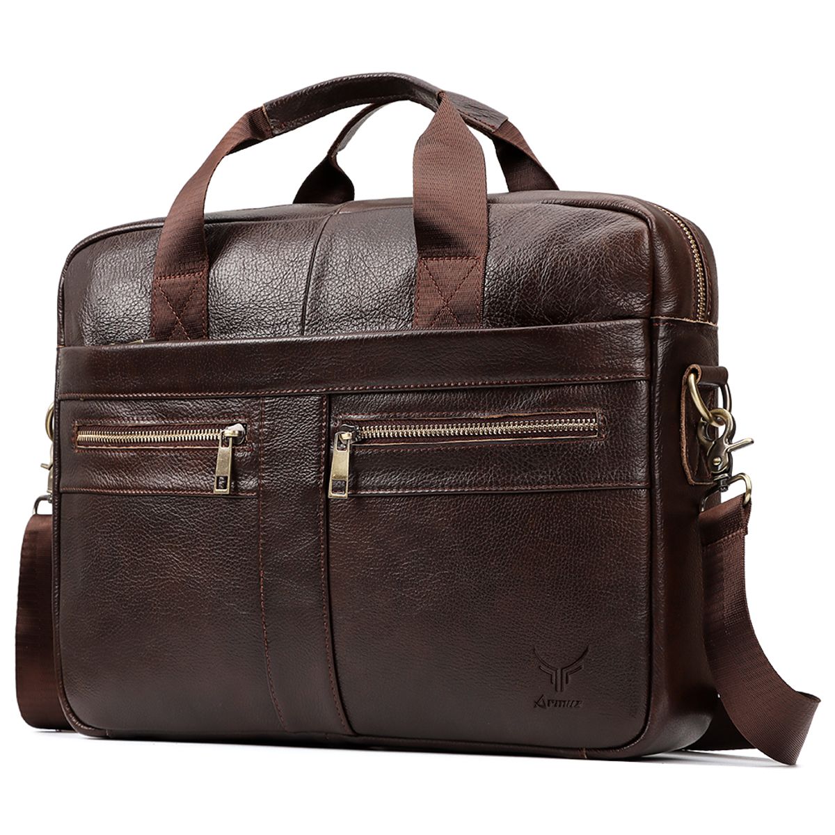ARMUZ - Maletín de Cuero Vacuno MH639 Laptop 14 Con Sujetador para Maleta de Viaje