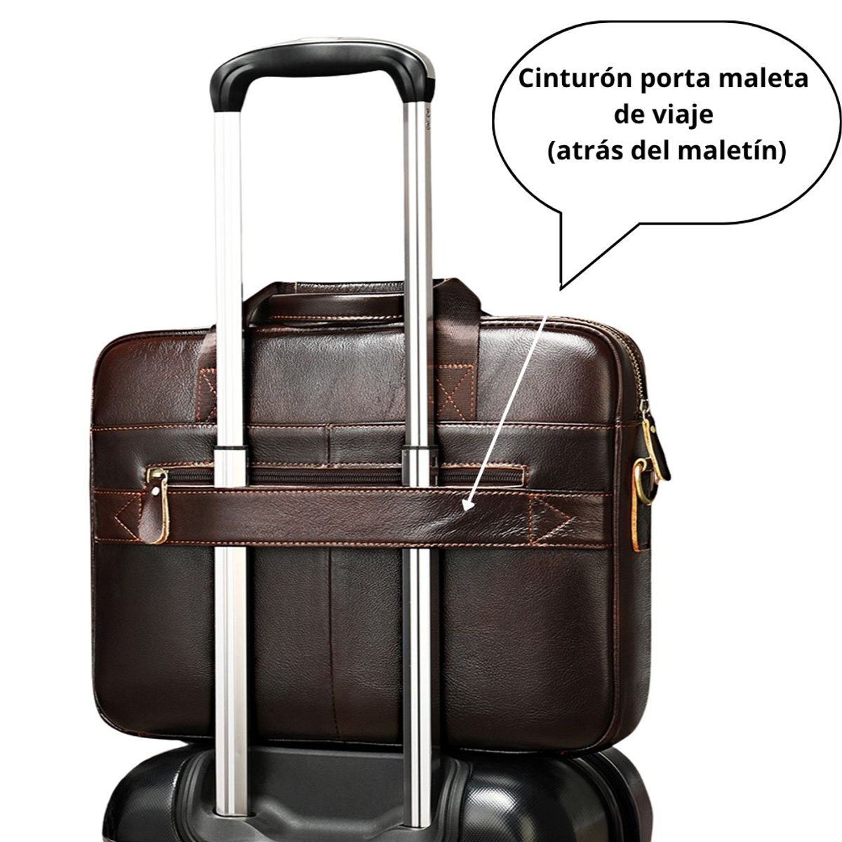ARMUZ - Maletín de Cuero Vacuno MH639 Laptop 14 Con Sujetador para Maleta de Viaje