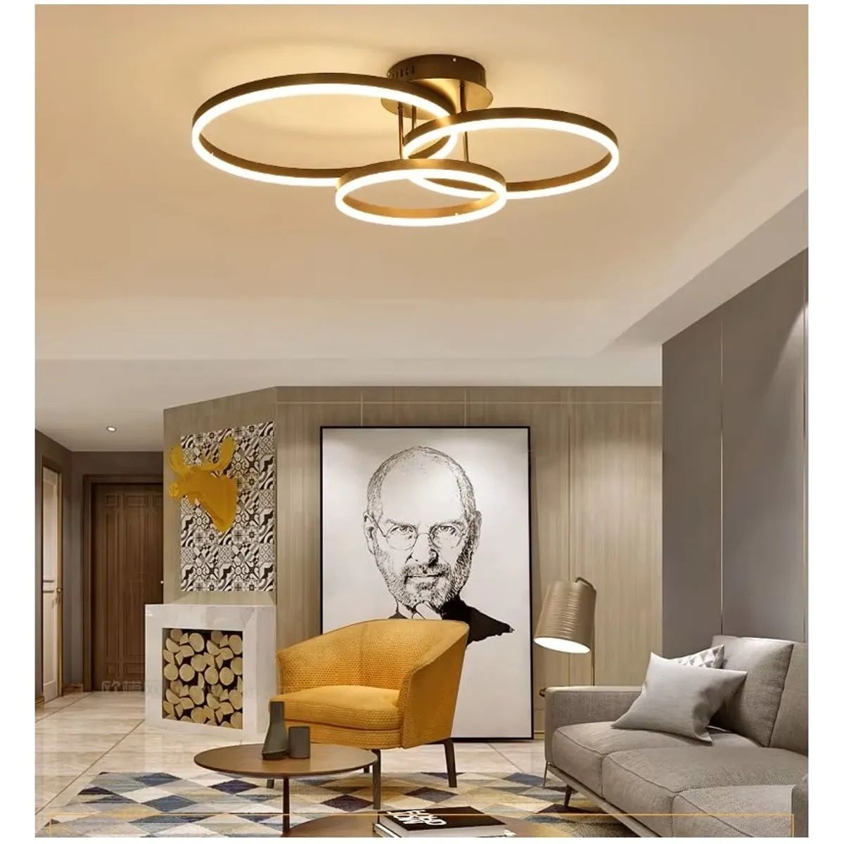 GENERICO - Lámpara de techo con anillos circulares LED con control remoto