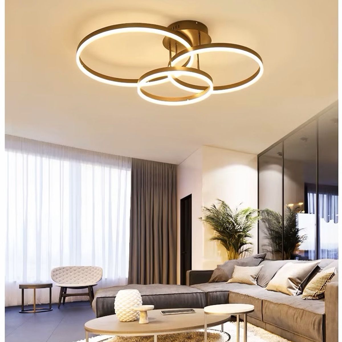 GENERICO - Lámpara de techo con anillos circulares LED con control remoto