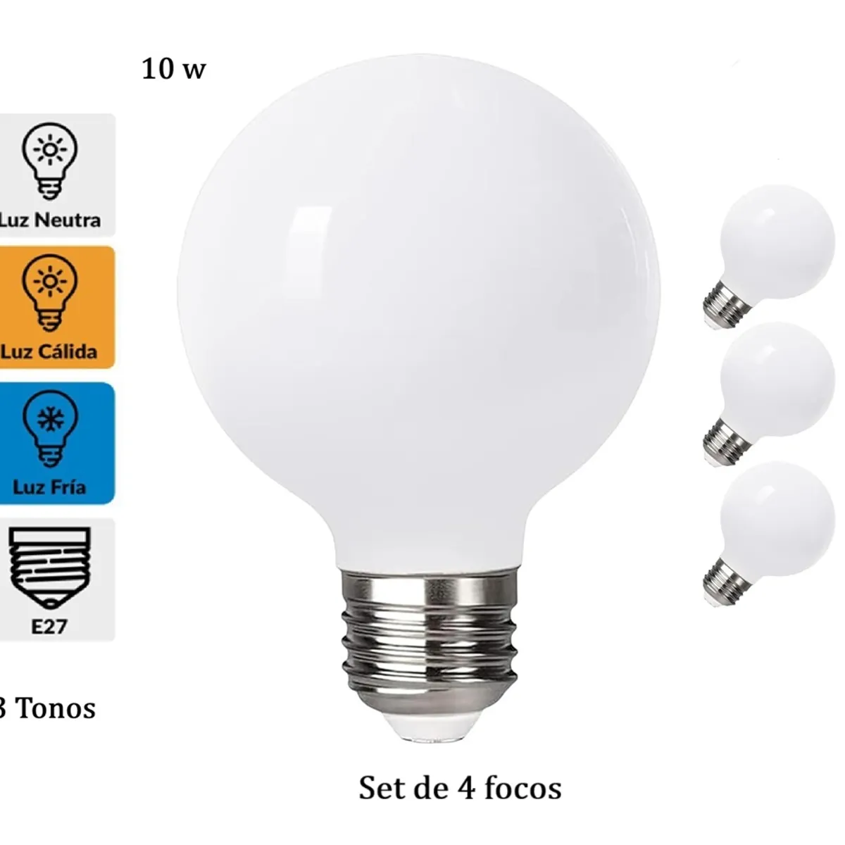 GENERICO - 4 Pcs Focos LED E27 10W con 3 Tonos de Luz