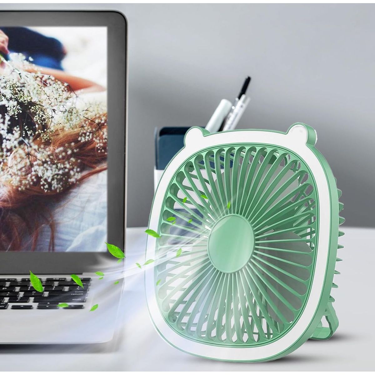 GENERICO - VENTILADOR DE ESCRITORIO CON LUZ LED VERDE PASTEL