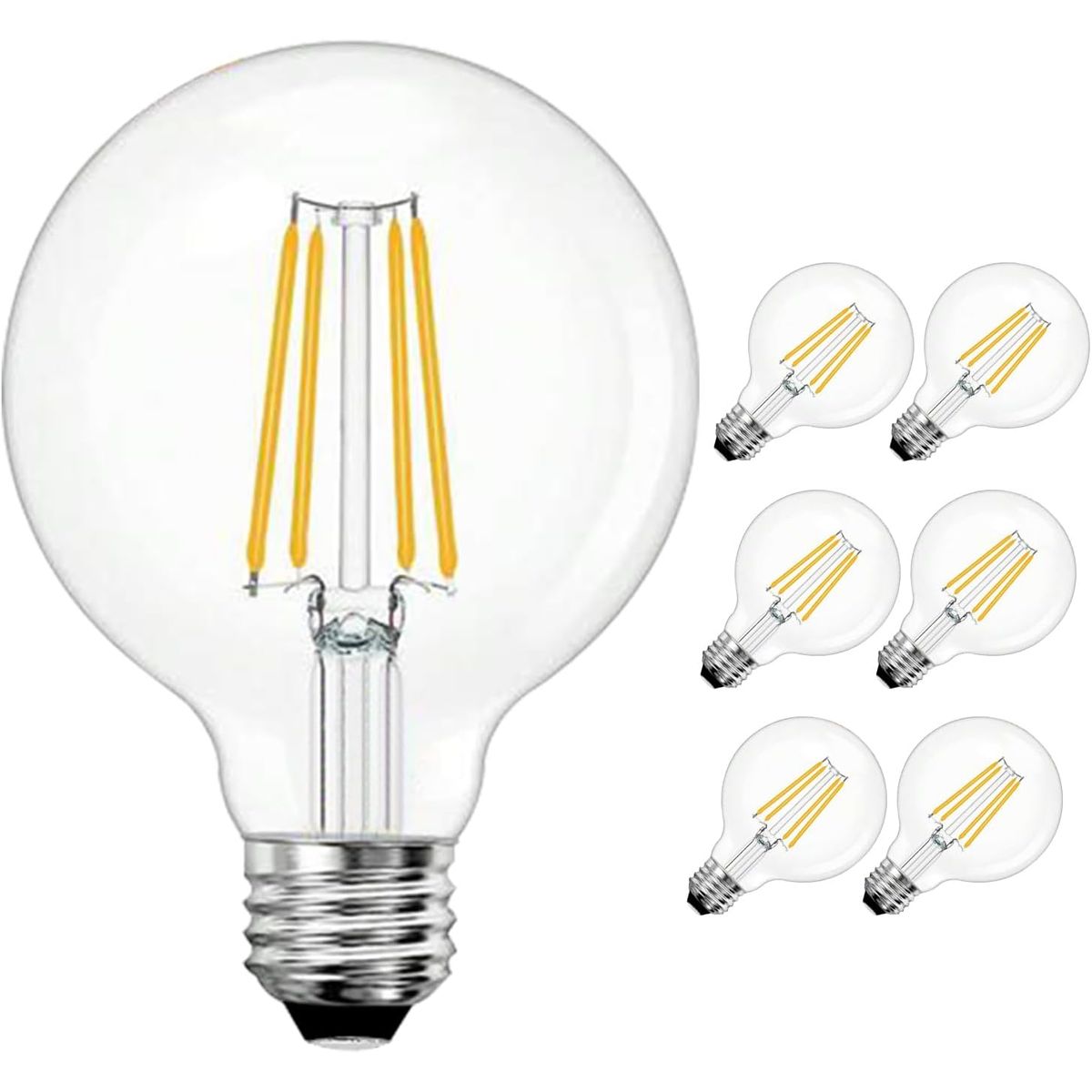 GENERICO - 6Pcs Focos LED E27 8W Luz Cálida Vidrio Transparente