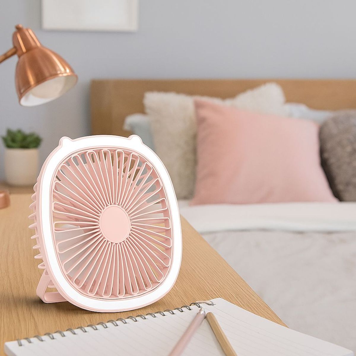 GENERICO - VENTILADOR DE ESCRITORIO CON LUZ LED ROSA