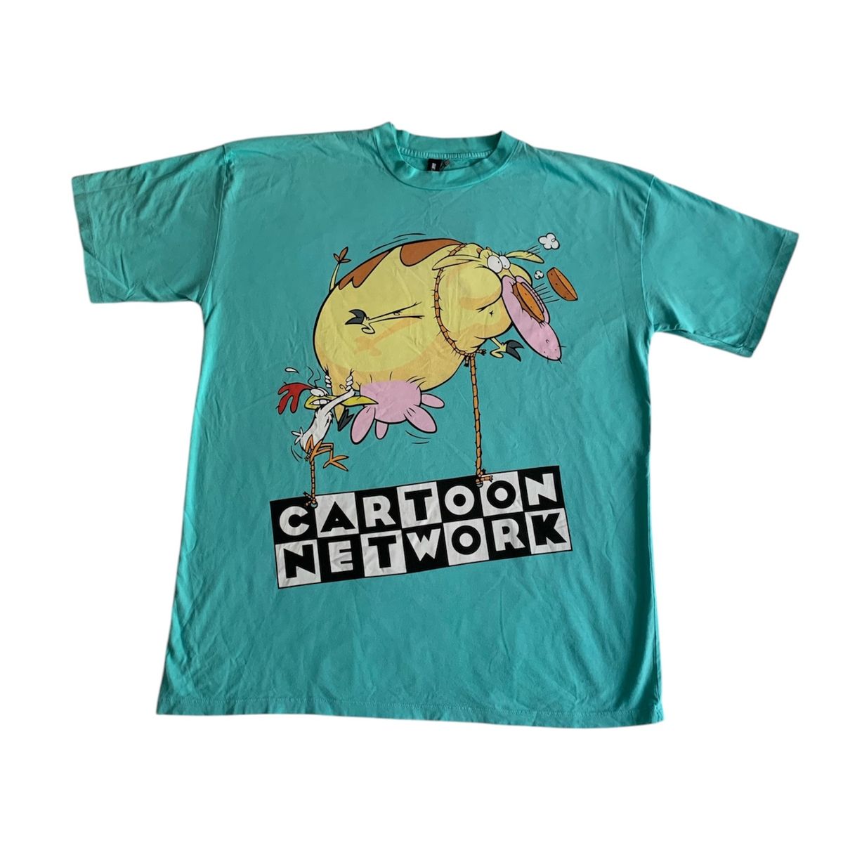 GENERICO - Polo Oversize Unisex La Vaca y el Pollito turqueza  Acid Wash Talla M  Estilo Retro Cartoon Network