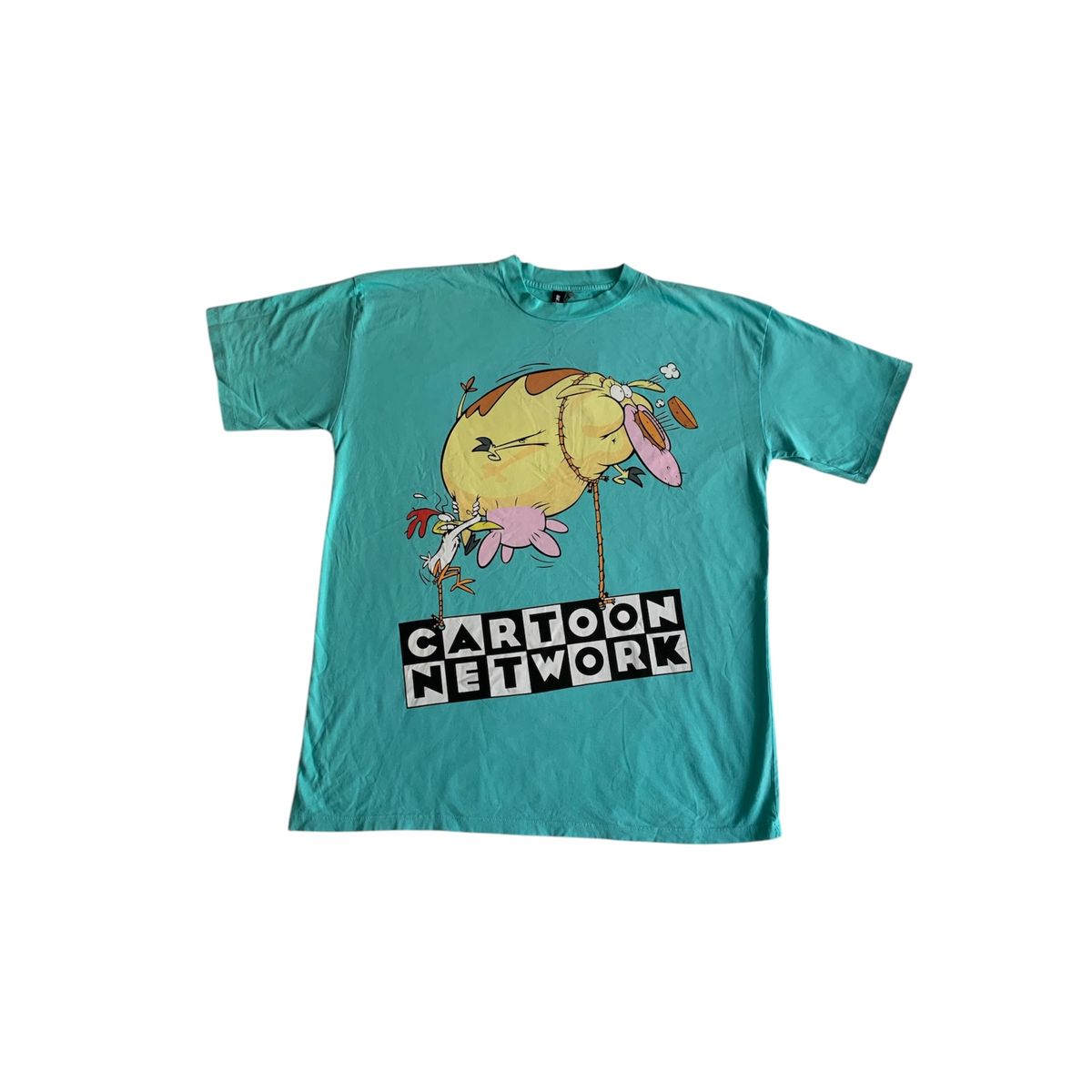 GENERICO - Polo Oversize Unisex La Vaca y el Pollito turqueza  Acid Wash Talla M  Estilo Retro Cartoon Network