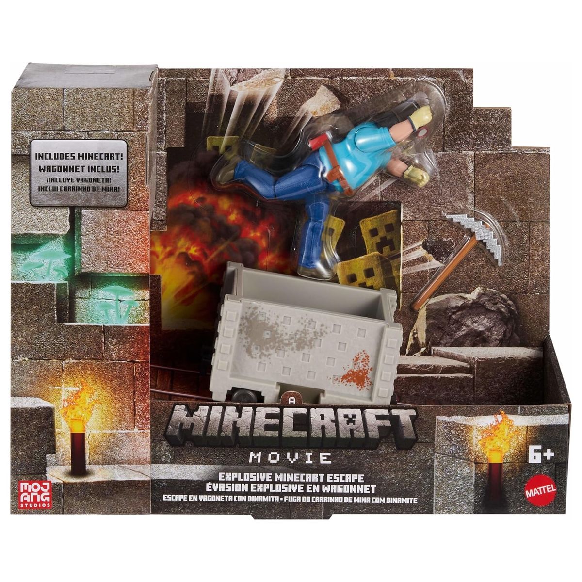 MINECRAFT - Minecraft La Pelicula Set 2 Figura Steve & Carro Minero