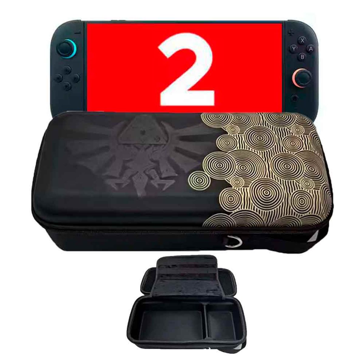 VARIOS - Estuche para Nintendo Switch 2 Mediano Rígido Eva con Sujetador Zelda Negro/Amarillo