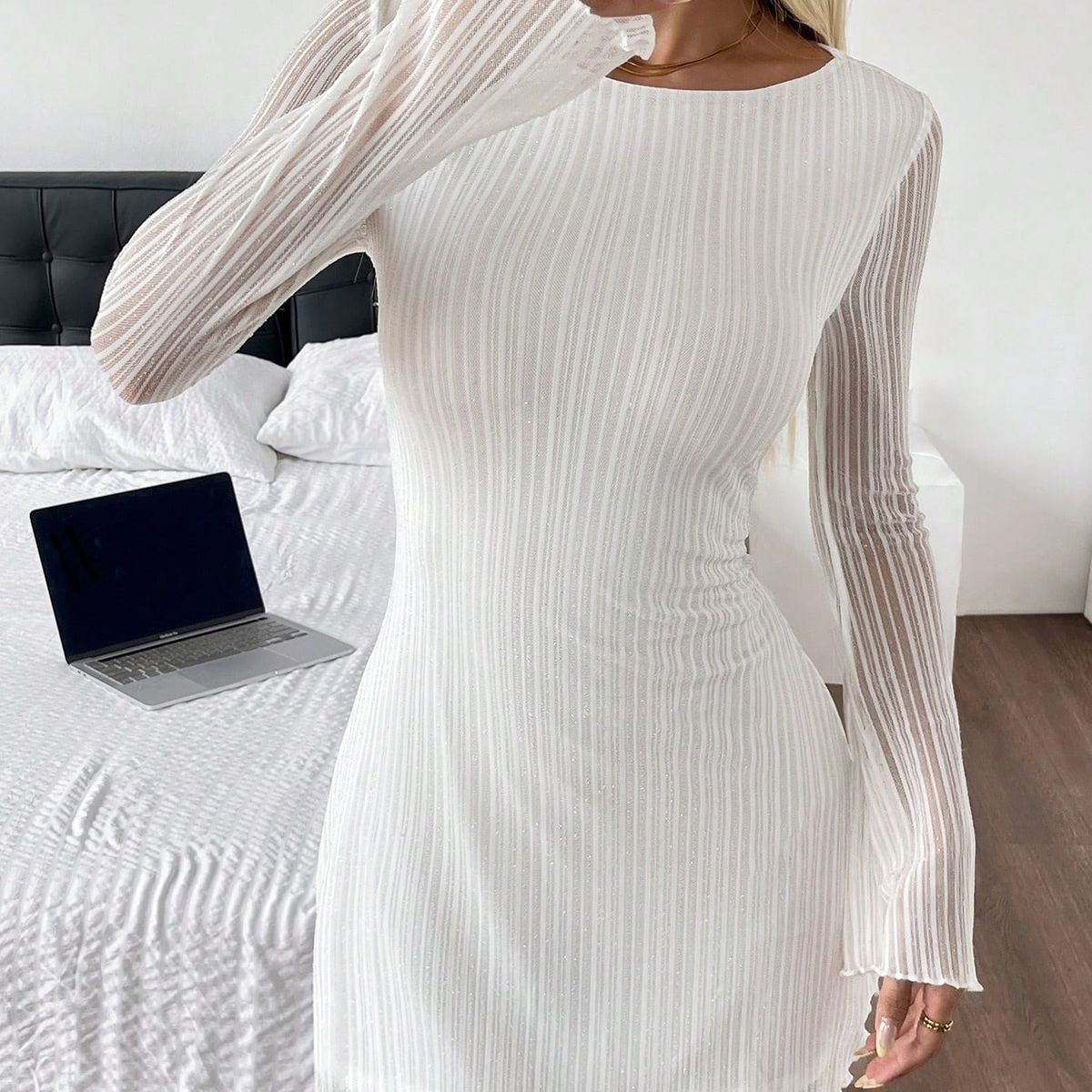 GENERICO - VESTIDO LOLITAS BLANCO CON MANGA CASUAL URBANO