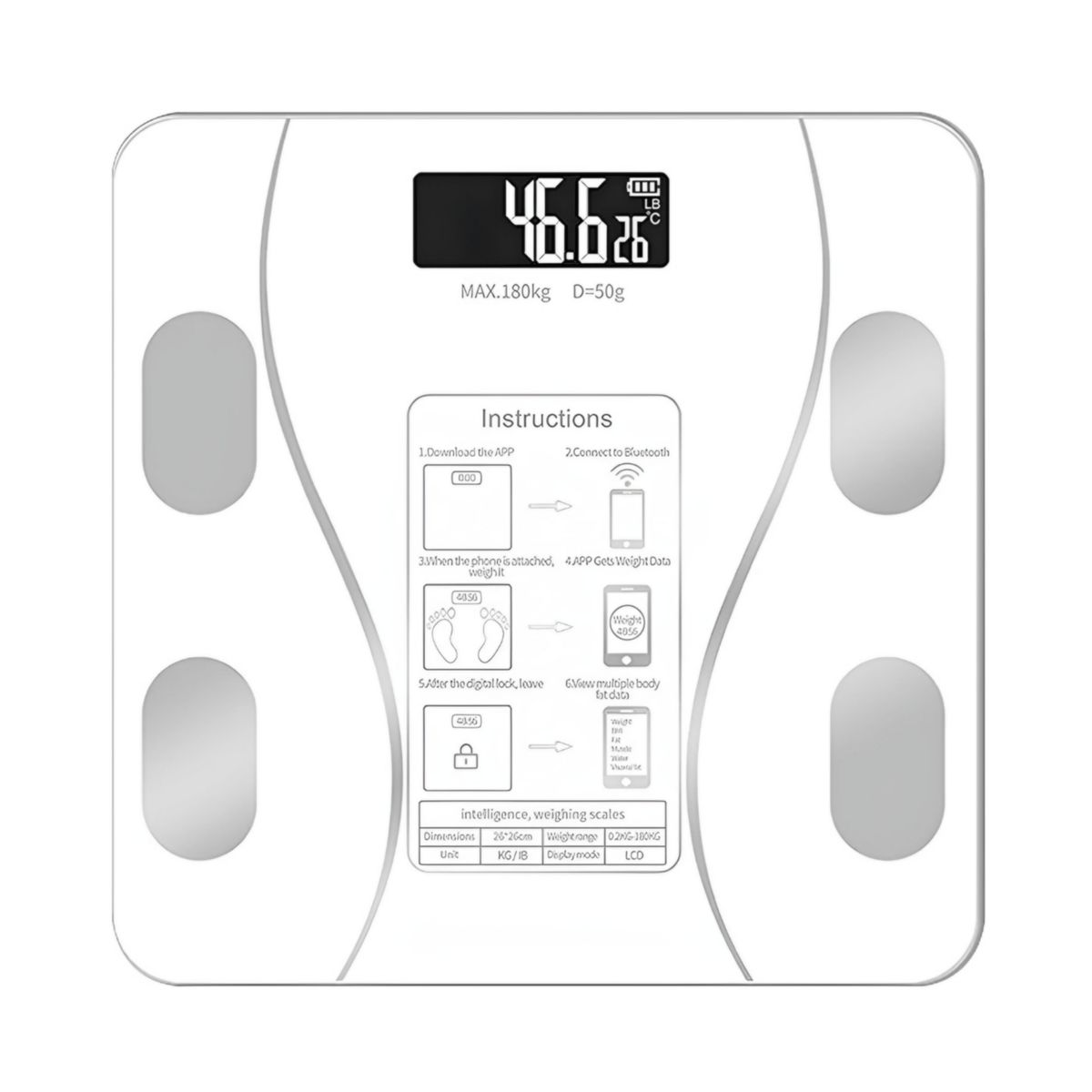 GENERICO - Balanza Digital Bluetooth capacidad 180 kg blanco