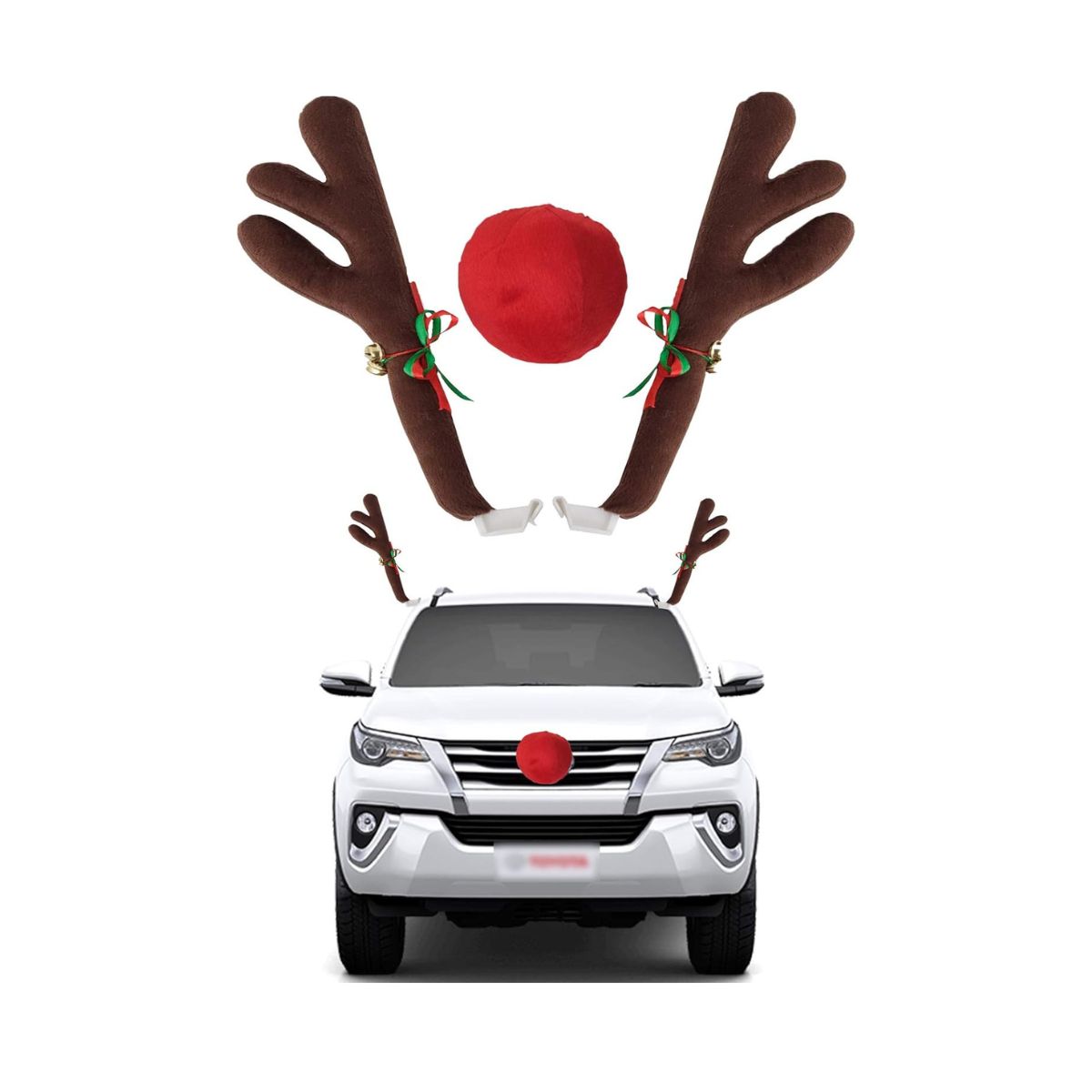 GENERICO - Kit Decoración Navidad Cuernos de Reno y Nariz para autos y camionetas