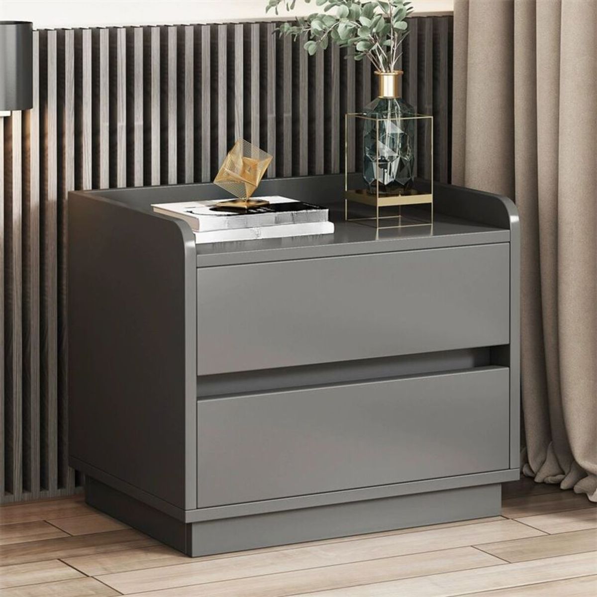 R&R MUEBLES - Velador Moderno Jako 2 Cajones Plomo R&R MUEBLES