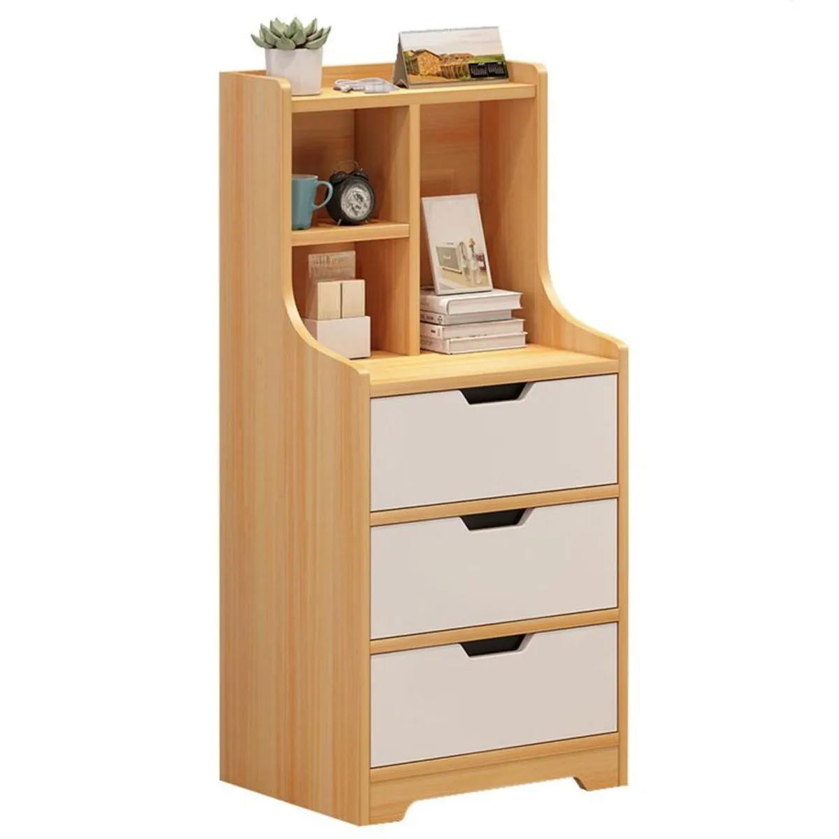 R&R MUEBLES - Velador Vintage Moderno Moniq 3 Cajones DunaBlanco R&R MUEBLES