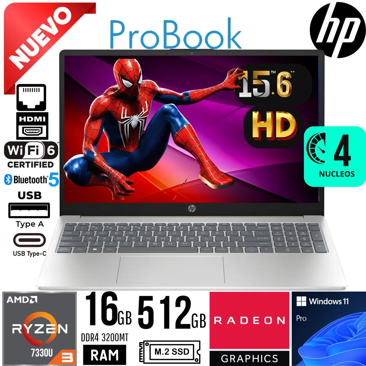 HP - LAPTOP HP ProBook 455 G10 15.6" HD AMD Ryzen 3 8GB 512GB SSD W11 Pro