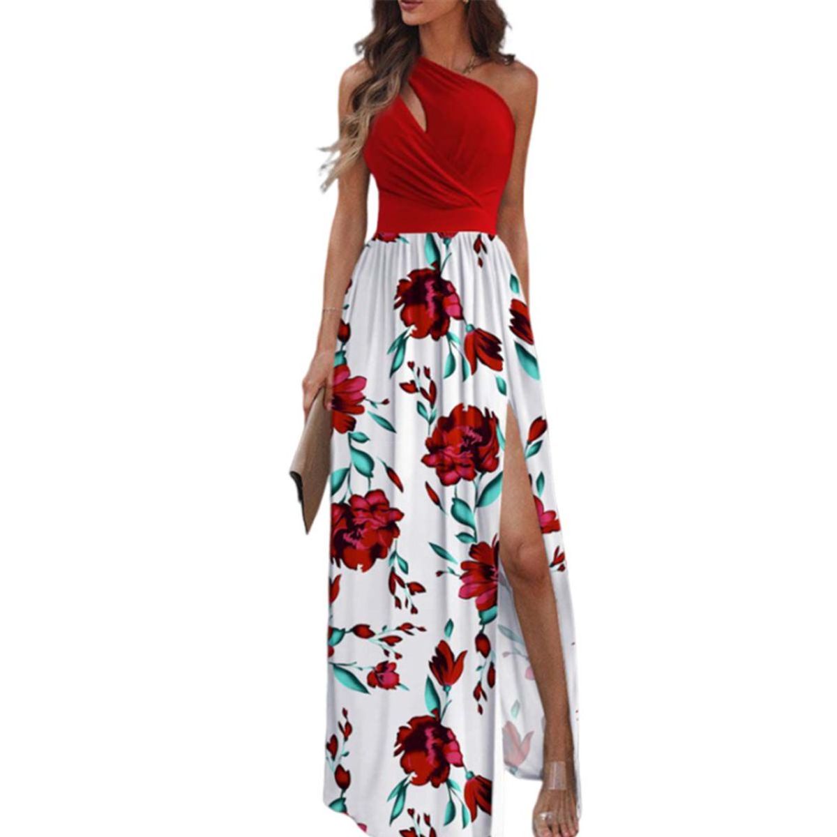 42AROZINA - Vestidos de mujer con un hombro y sin mangas corte alto y abertura