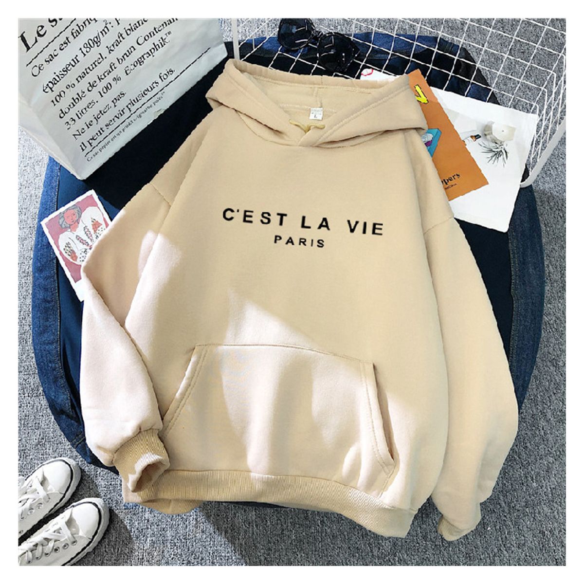 ZIMRAHYG - Sudadera con capucha para mujer estampada con cordón ajustable y bolsillo tipo canguro