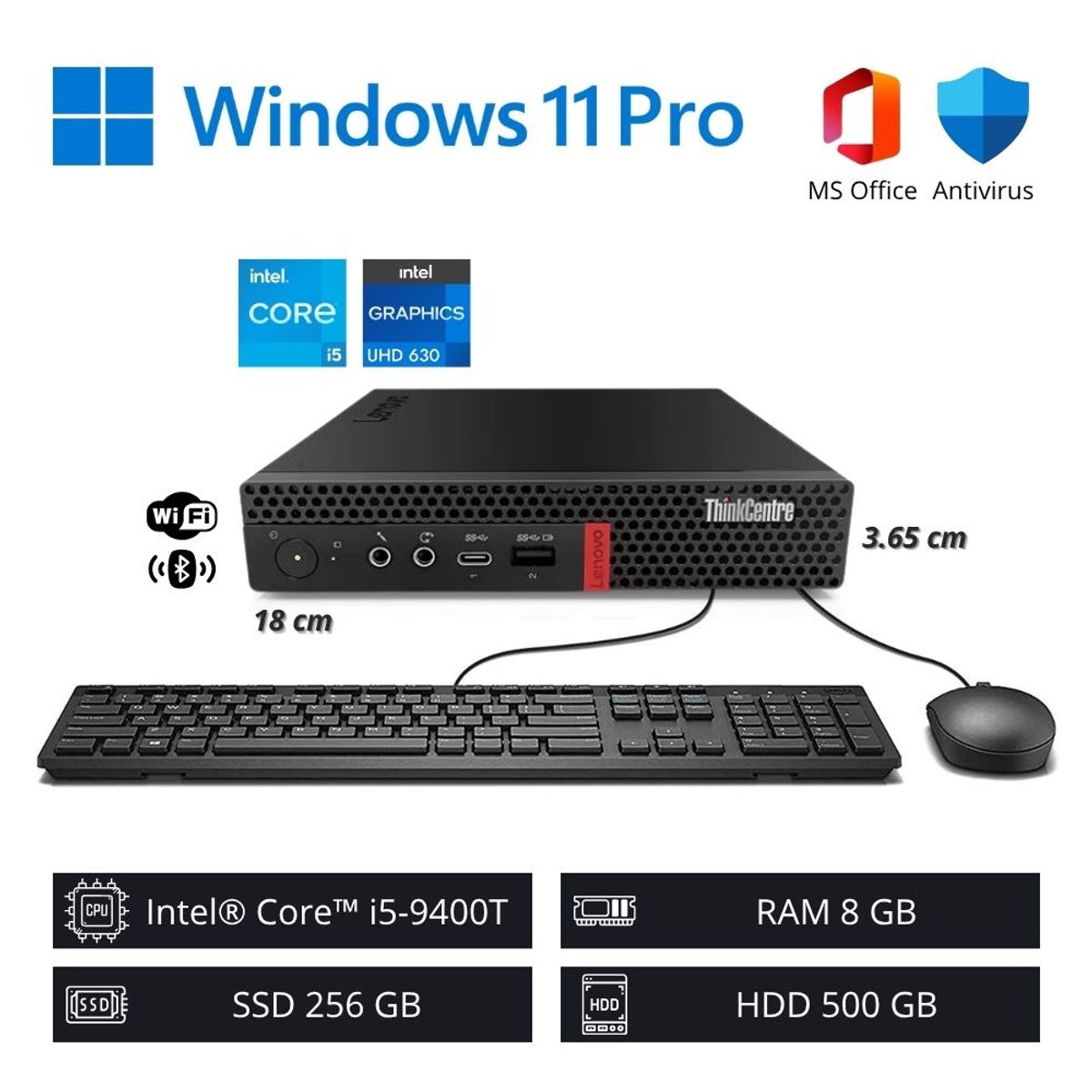 LENOVO - Computadora PC Lenovo ThinkCentre - Intel Core i5-9400T 8GB RAM 256GB SSD 500GB HDD WiFi+BT