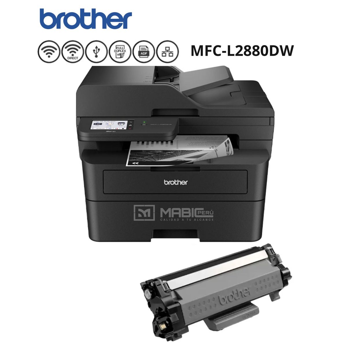 BROTHER - IMPRESORA BROTHER MFC-L2880DW MULTIFUNCIONAL LASER DUPLEX WIFI BN ADF