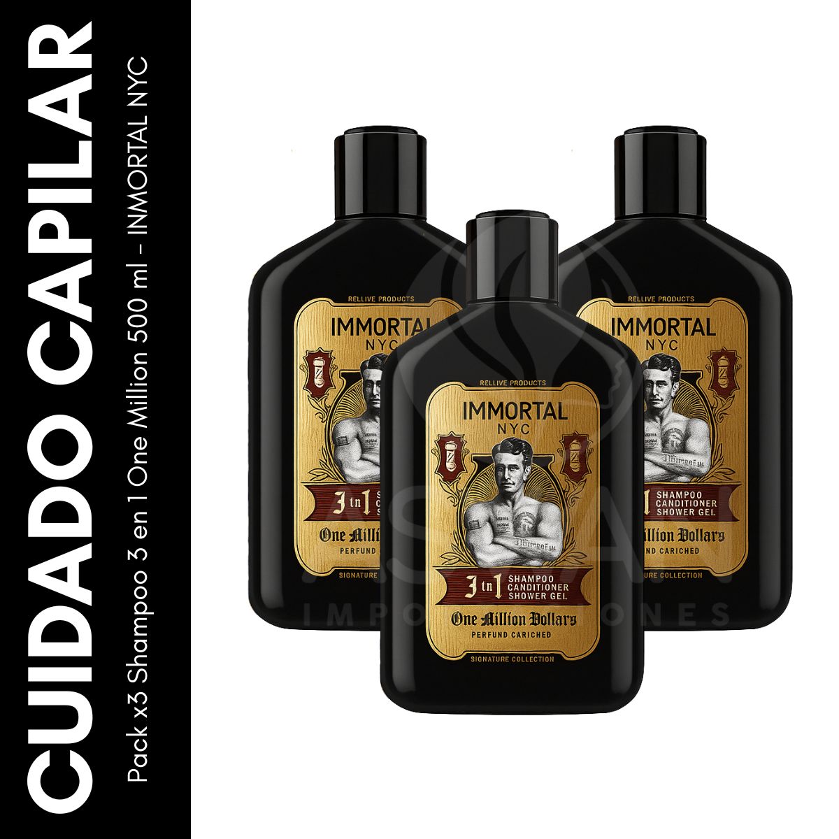 GENERICO - Pack x3 Shampoo 3 en 1 One Million 500 ml - IMMORTAL NYC