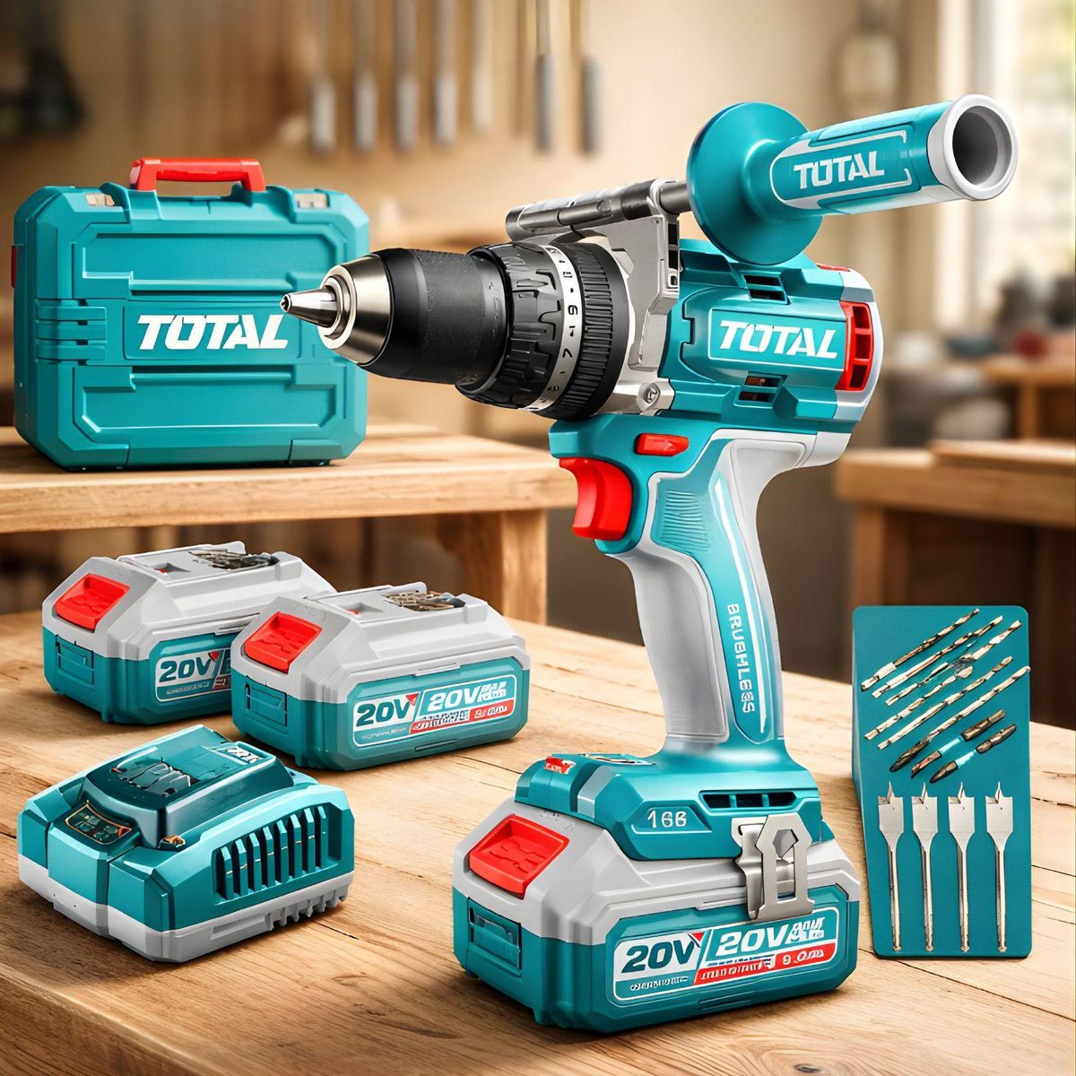 TOTAL TOOLS - Taladro Percutor 166Nm + 2 Baterias 5Ah + Cargador 20v Total