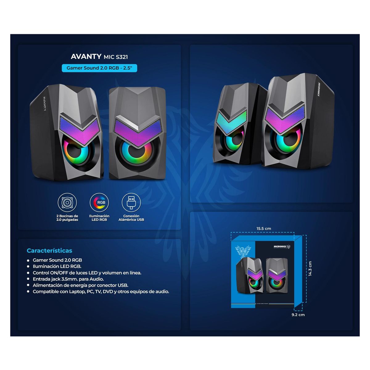 GENERICO - Parlante De Computadora Mini Parlante Gamer  Subwoofer RGB