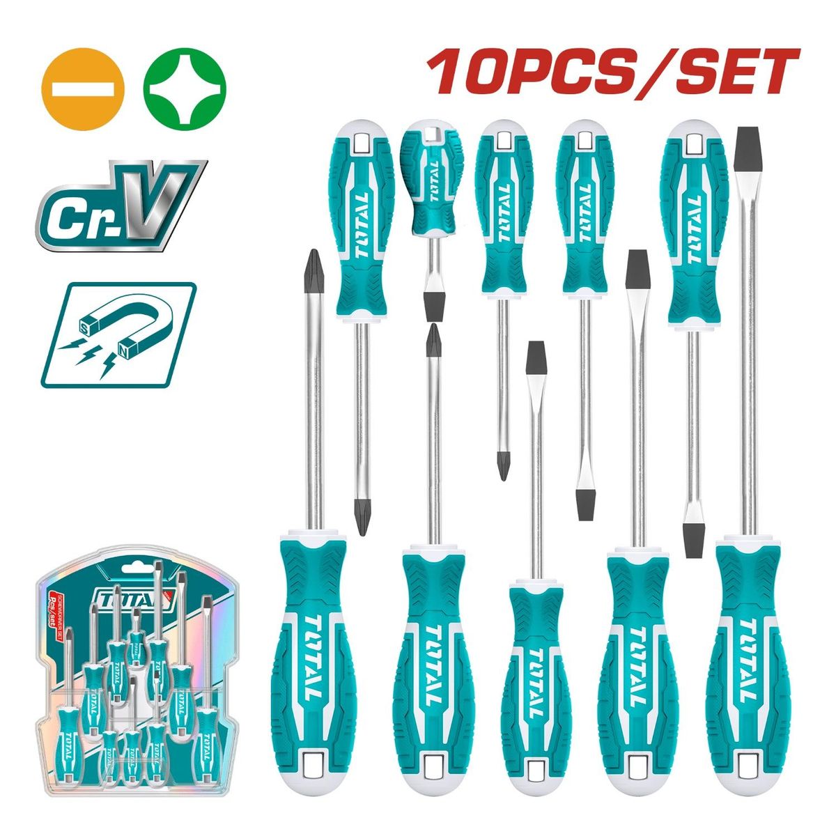 TOTAL TOOLS - Set de Destornilladores 10pcs magnetico Total