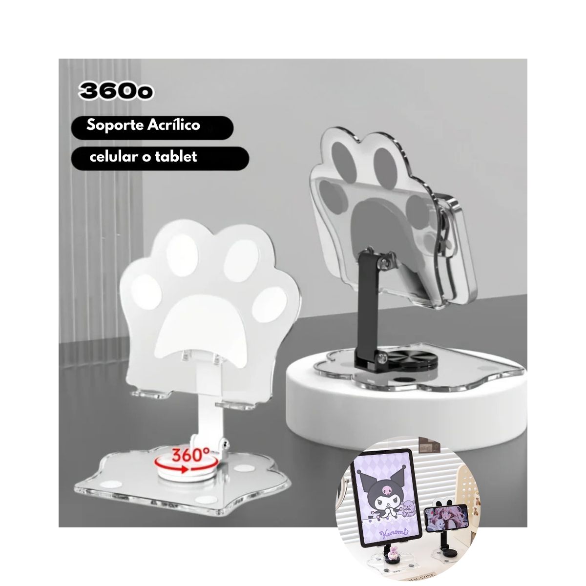 GENERICO - Soporte  HOLDER de Celular acrilico Giro 360