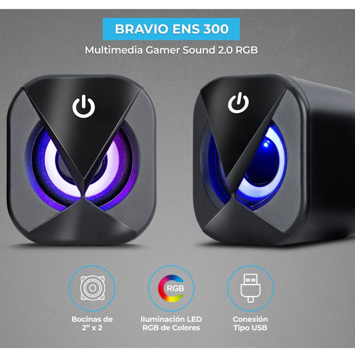 GENERICO - Set De 2 Mini Parlantes Con Cable USB y Luz RGB Para PC / Laptop