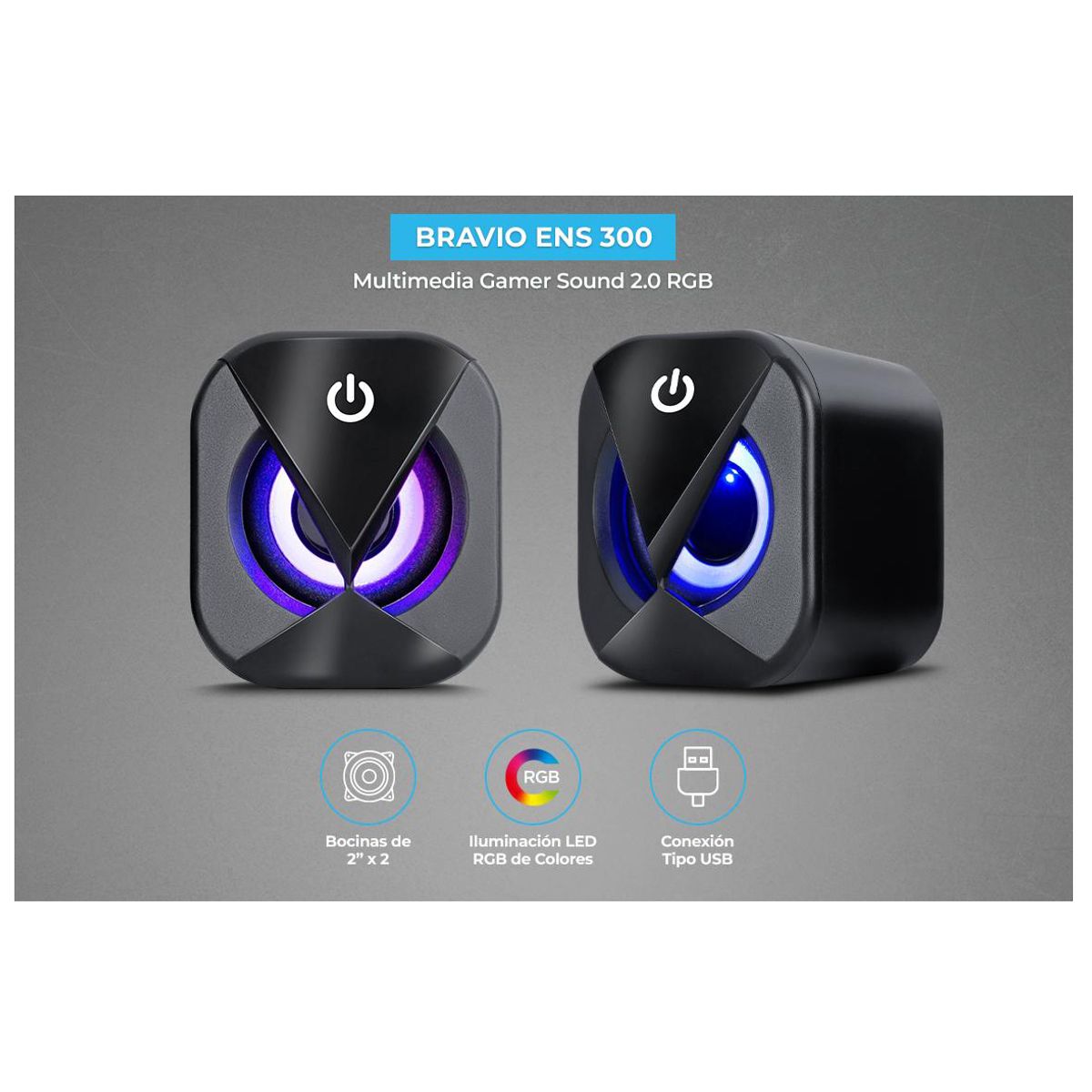 GENERICO - Set De 2 Mini Parlantes Con Cable USB y Luz RGB Para PC / Laptop