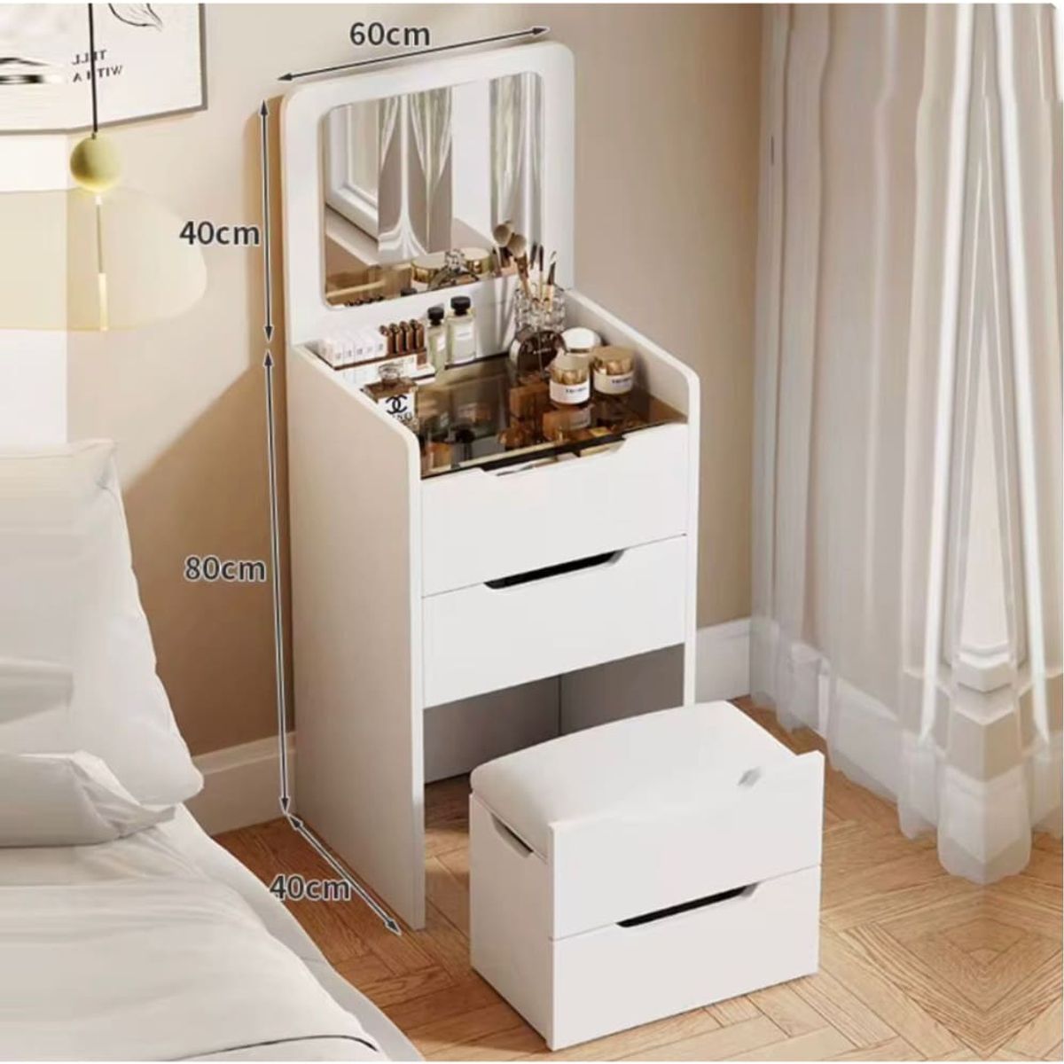 GENERICO - Tocador Mueble Con Sillon Plegable Organizador Multiusos - Color Blanco