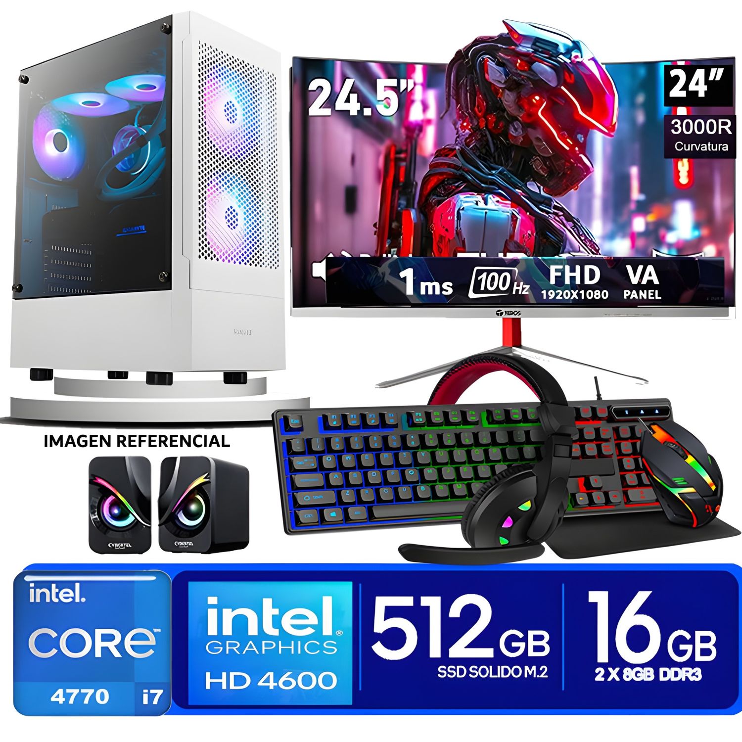 Computadora Pc Intel Core i7 4770  Monitor 24 fhd' RAM 16 GB SSD 500 GB PARLANTES