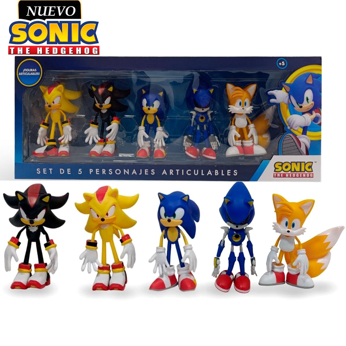 SONIC - Set de Muñecos Sonic y sus Amigos Articulables M5 Tails