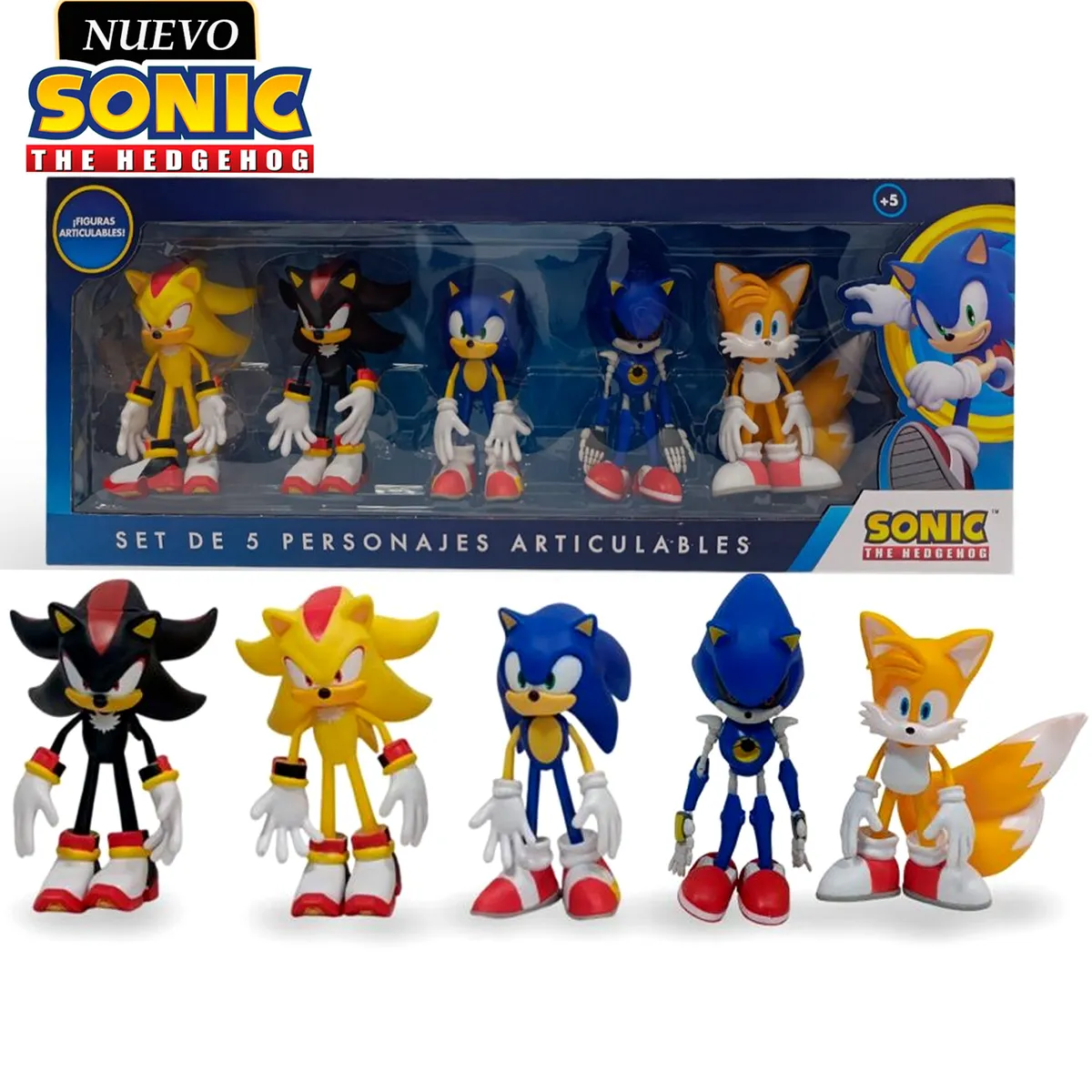SONIC - Set de Muñecos Sonic y sus Amigos Articulables M5 Tails