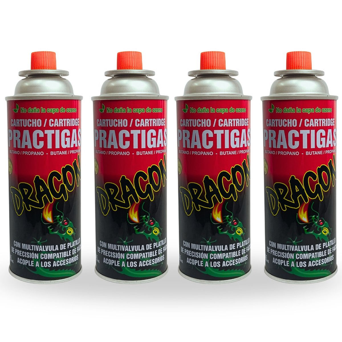 DRAGON - Gas Butano Ultra Refinado 485ml Larga Duración - 4 Unid