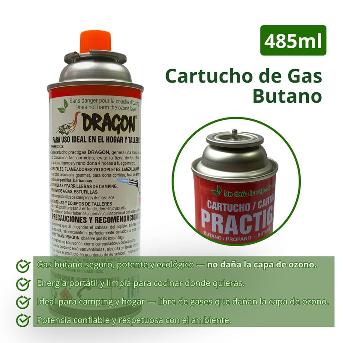 DRAGON - Gas Butano Ultra Refinado 485ml Larga Duración - 4 Unid