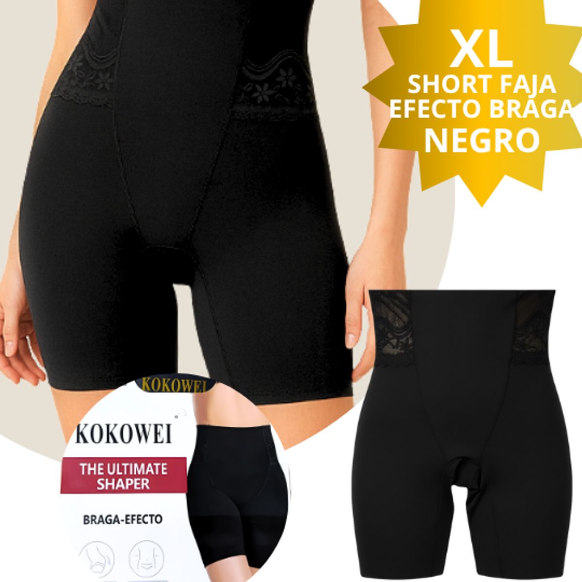 GENERICO - Short Faja con Efecto Moldeador Negro Talla XL